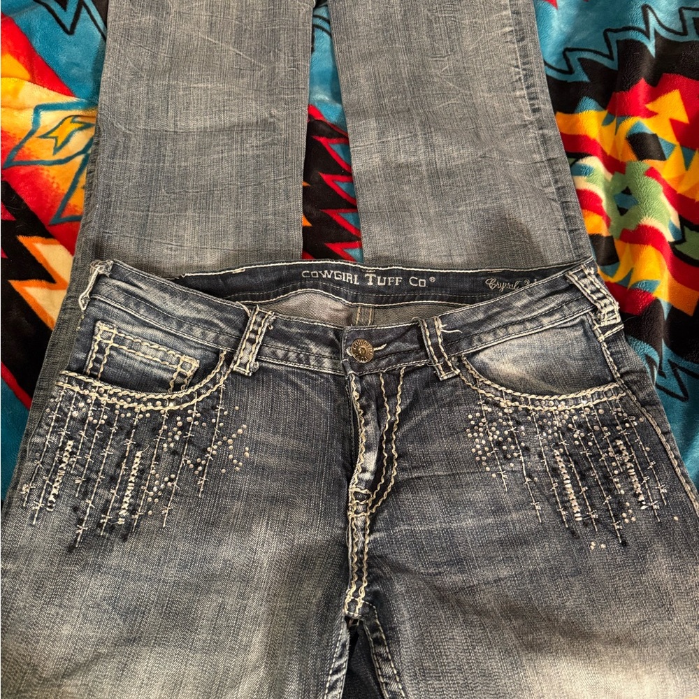 Cowgirl Tuff Women's Embellished Blue Boot Cut Jeans